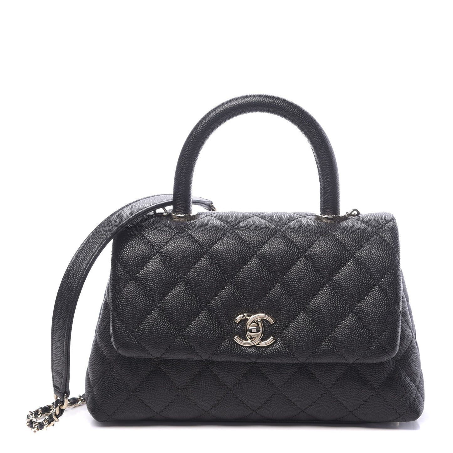 Caviar Quilted Mini Coco Handle Flap Black