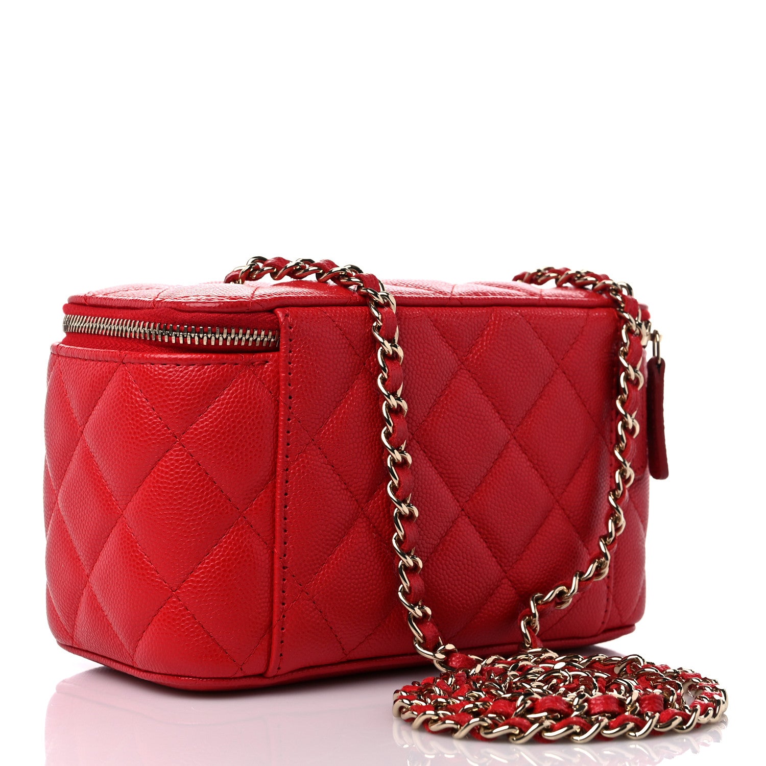 Chanel Caviar Quilted Small Vanity Case With Chain Red 3 of 9