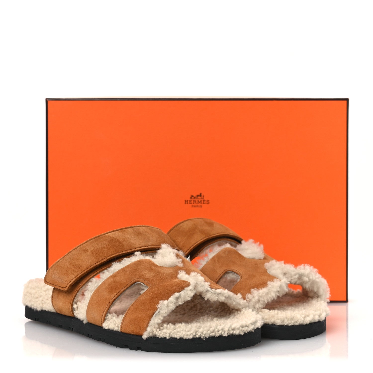 Hermes Suede Goatskin Woolskin Womens Chypre Sandals 37 Brun Fume Ecru 11 of 11