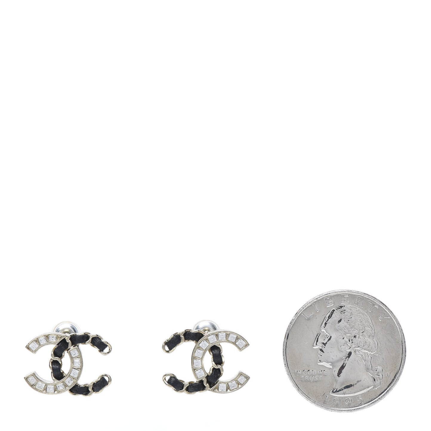 Crystal Baguette Lambskin Chain CC Vintage Allure Stud Earrings Black Gold
