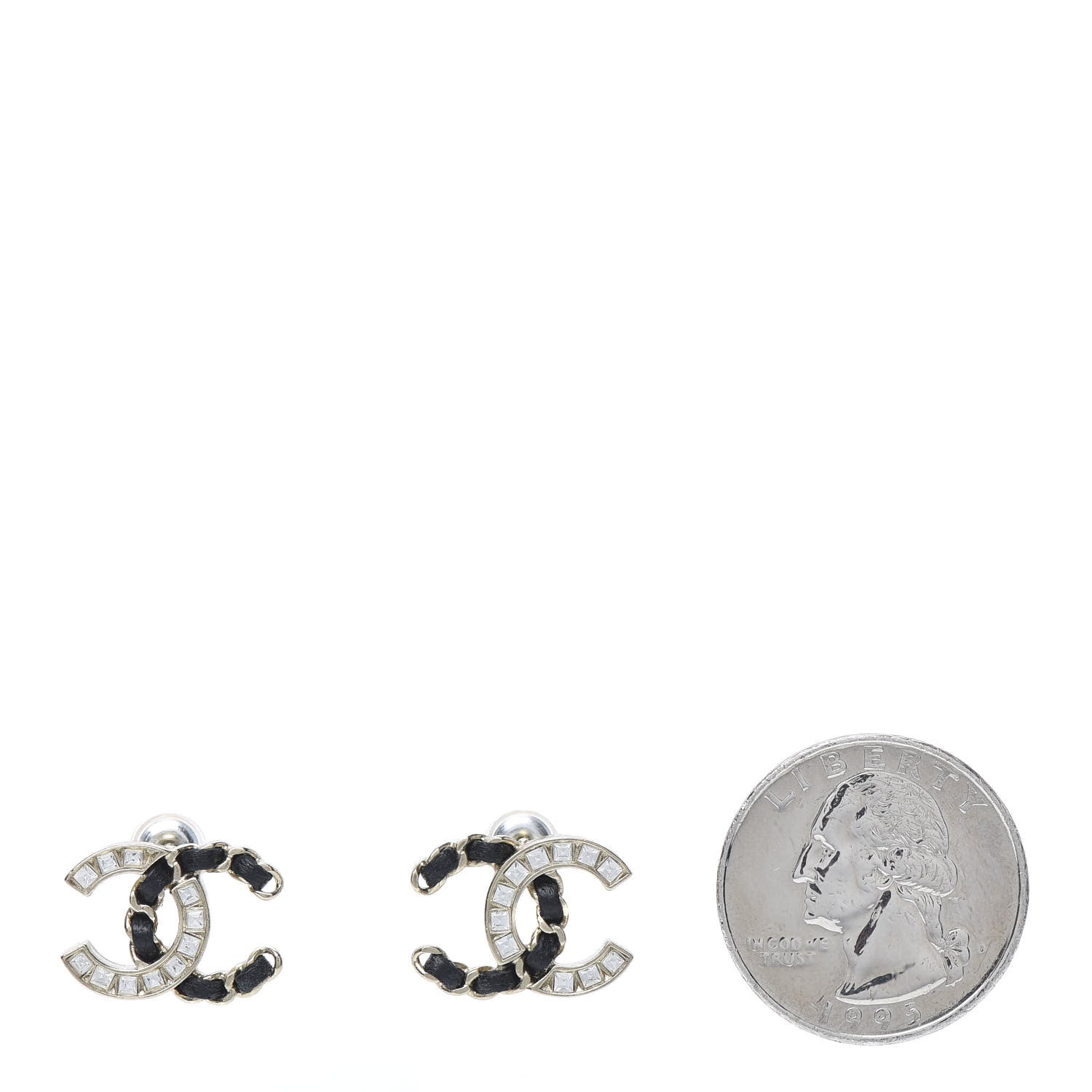 Chanel Crystal Baguette Lambskin Chain CC Vintage Allure Stud Earrings Black Gold 2 of 6
