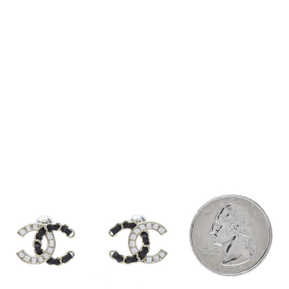 Chanel Crystal Baguette Lambskin Chain CC Vintage Allure Stud Earrings Black Gold 2 of 6