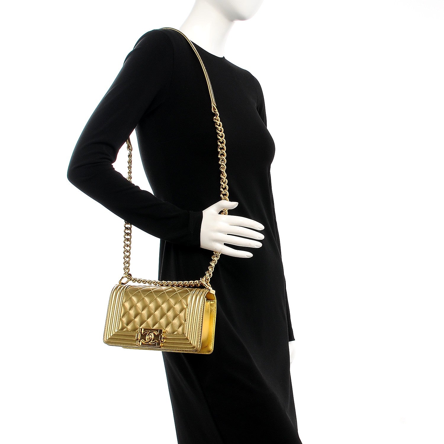 Chanel Metallic Patent Calfskin Quilted Small Boy Flap Gold 2 of 9