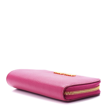 Miu Miu Goatskin Madras Zip Compact Wallet Pink 8 of 11