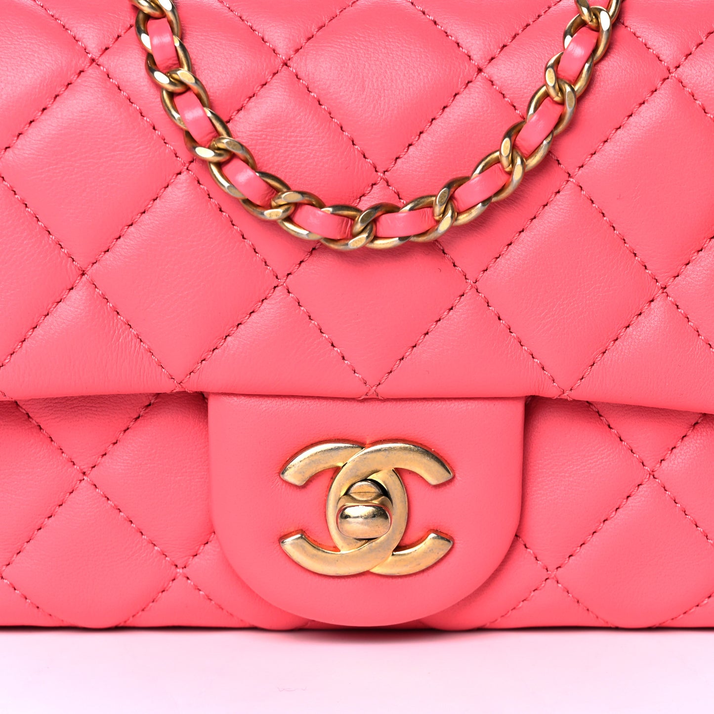 Lambskin Quilted Mini Rectangular Pearl Crush Flap Pink