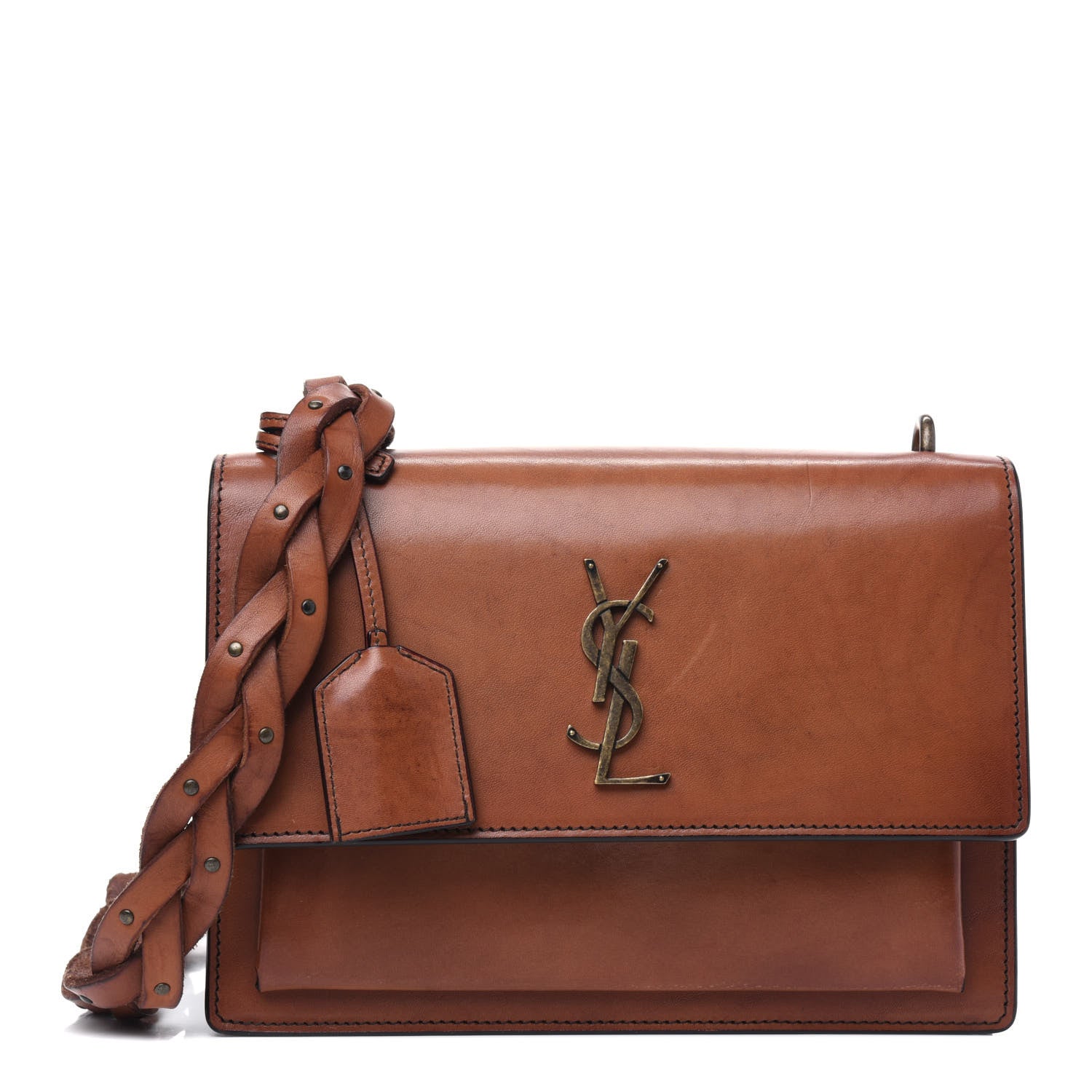 Saint Laurent Calfskin Medium Monogram Sunset Shoulder Bag With Braided Strap Natural Brown 1 of 18