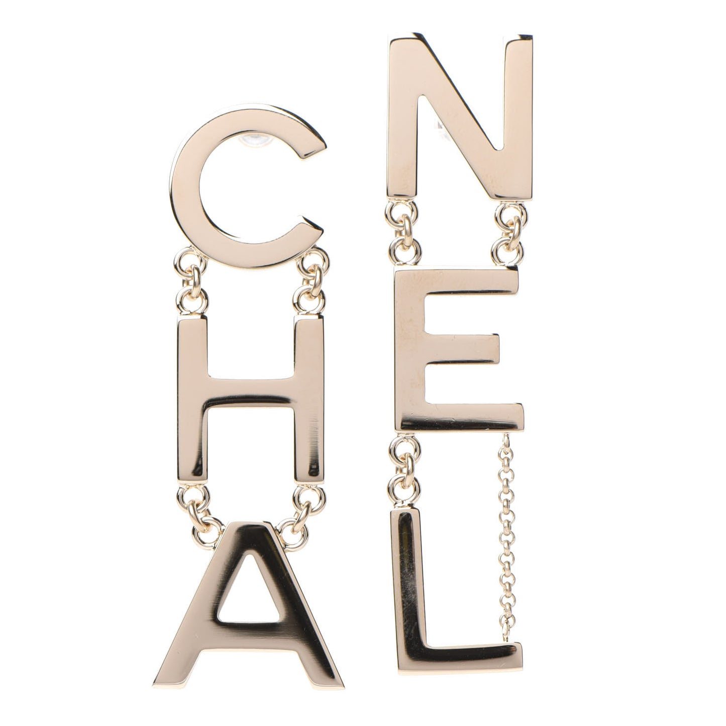 Metal Cha-Nel Logo Drop Earrings Gold