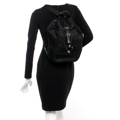 Prada Nylon Vela Saffiano Medium Cinch Backpack Black 2 of 12