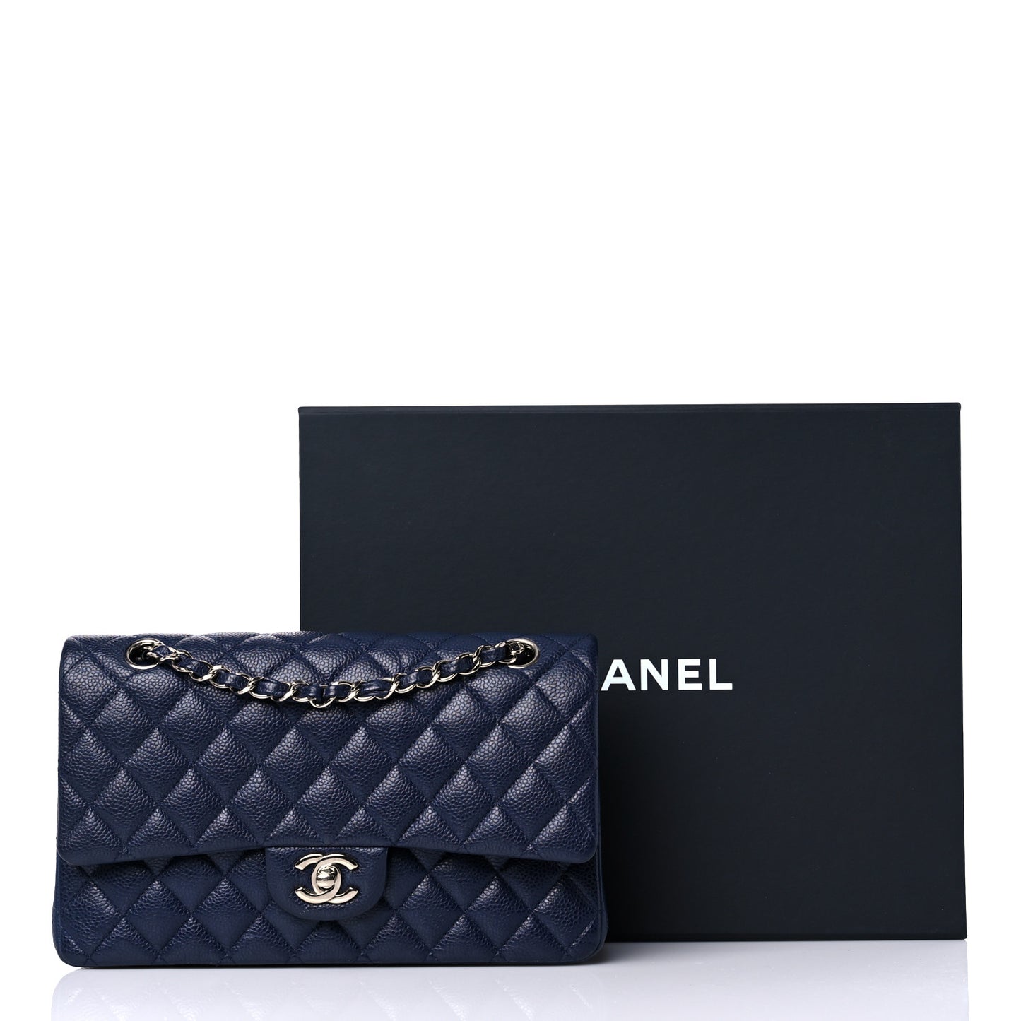 Caviar Quilted Medium Double Flap Navy
