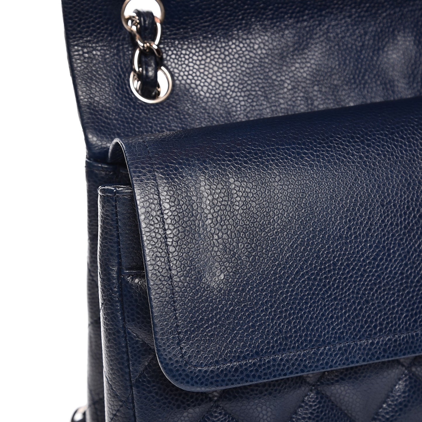 Caviar Quilted Jumbo Double Flap Navy Blue