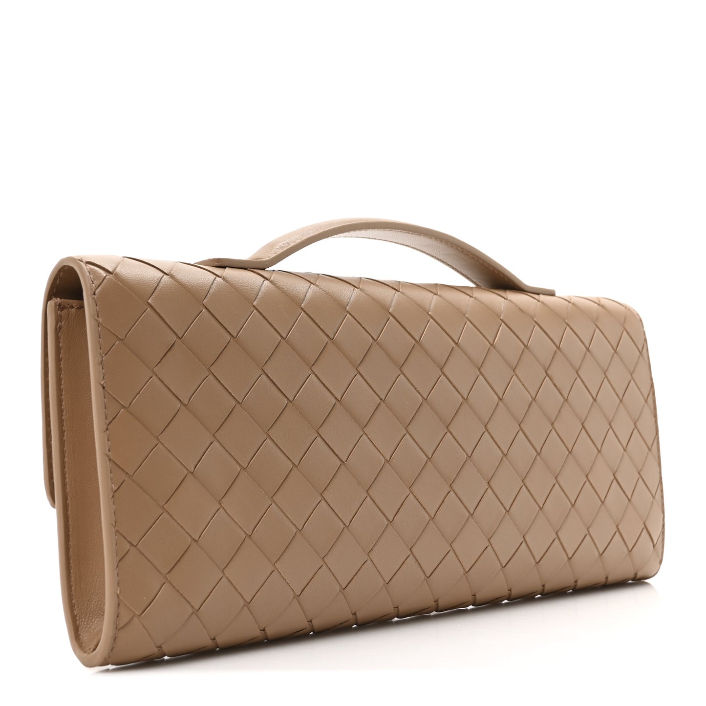 Nappa Intrecciato Long Andiamo Top Handle Clutch  Pale Brown