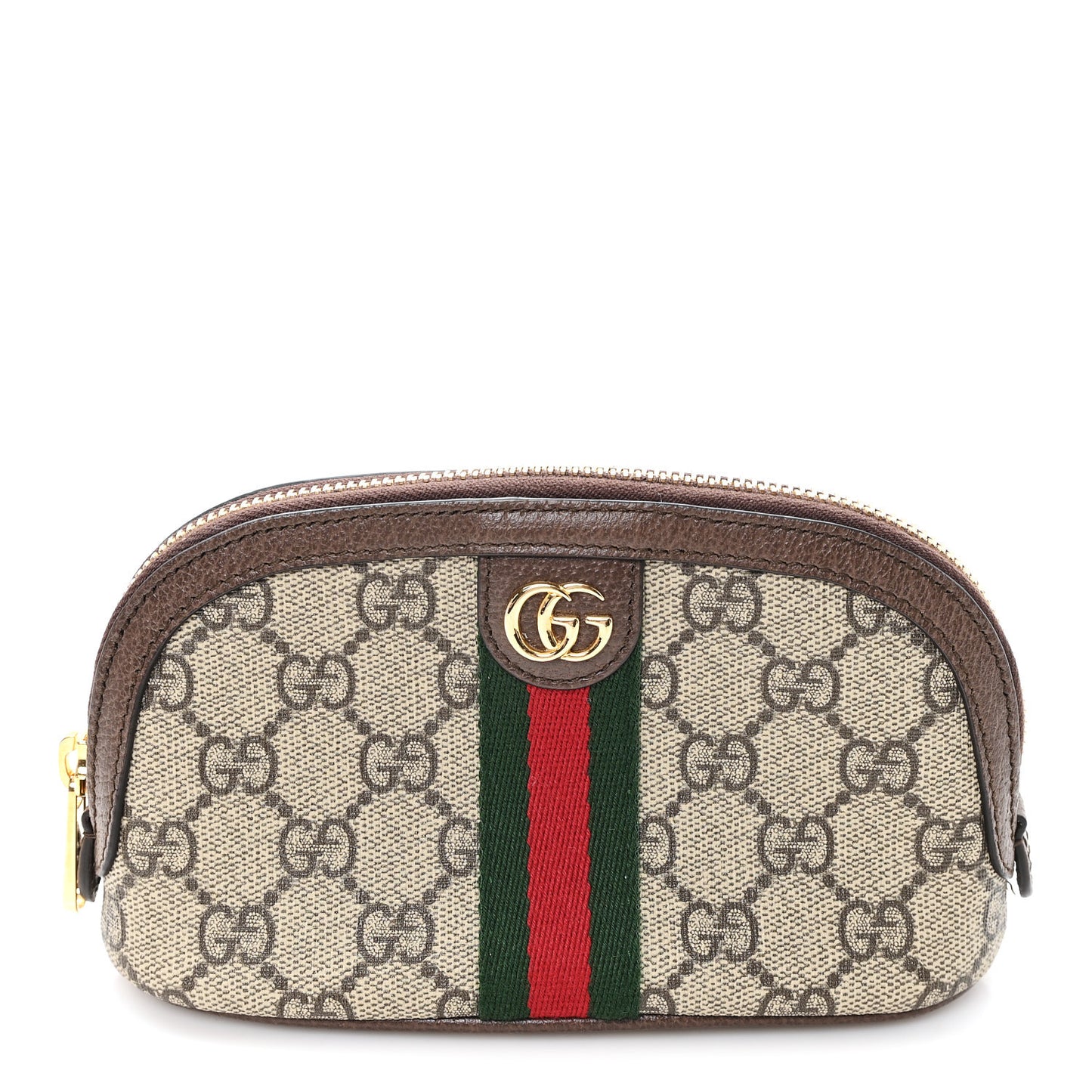 GG Supreme Monogram Textured Calfskin Web Medium Ophidia Cosmetic Case Beige Ebony New Acero