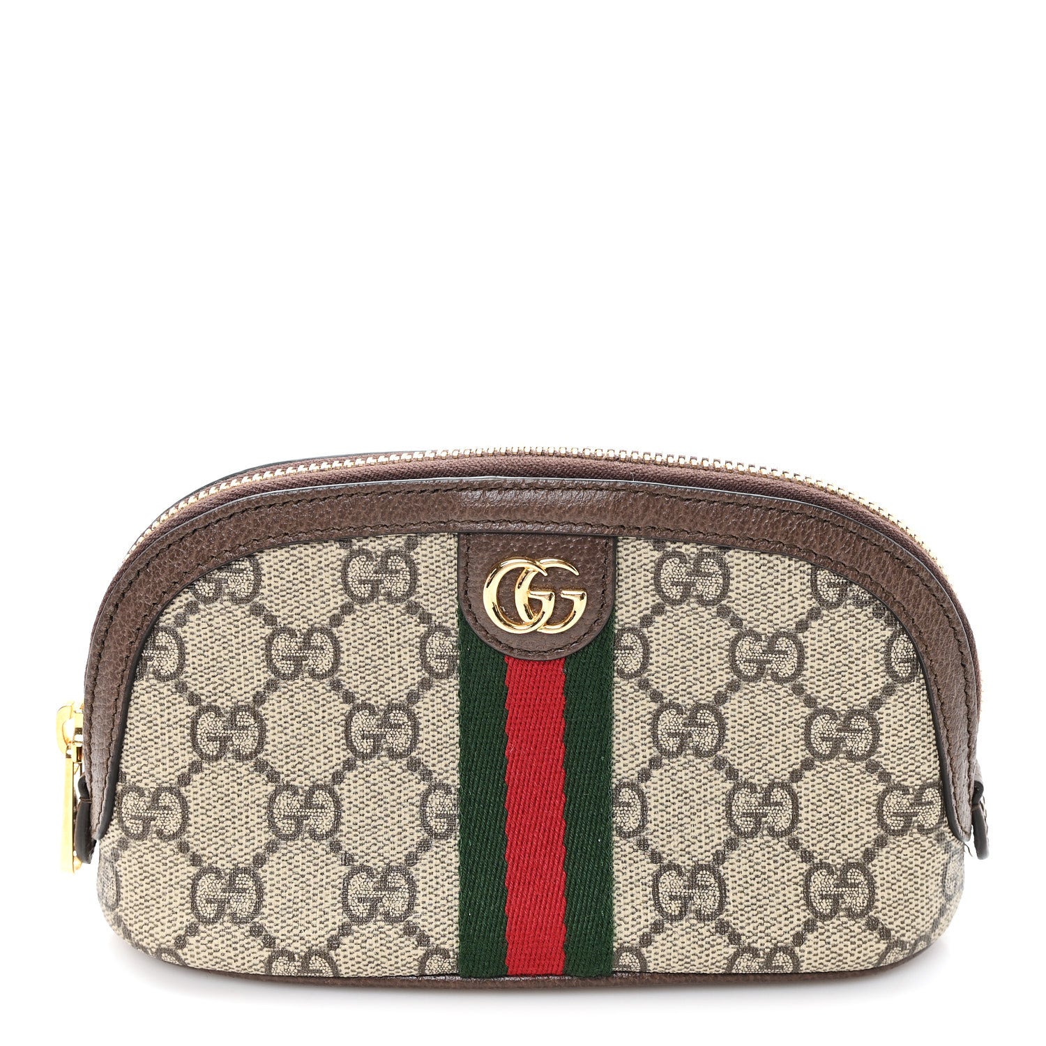 Gucci GG Supreme Monogram Textured Calfskin Web Medium Ophidia Cosmetic Case Beige Ebony New Acero 1 of 7