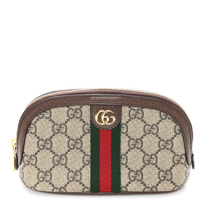 Gucci GG Supreme Monogram Textured Calfskin Web Medium Ophidia Cosmetic Case Beige Ebony New Acero 1 of 7