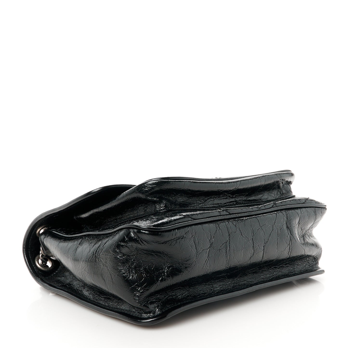 Crinkled Calfskin Matelasse Monogram Medium Niki Chain Satchel Black