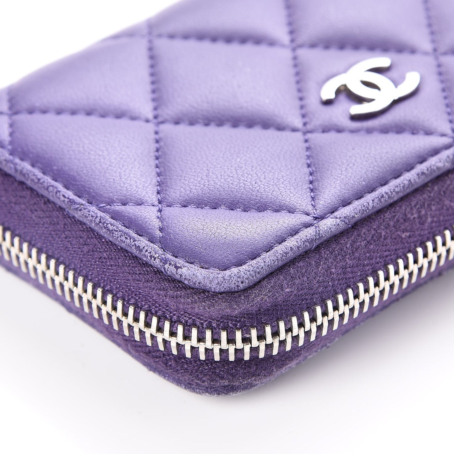 Lambskin Quilted Zip Around Coin Purse Wallet Purple