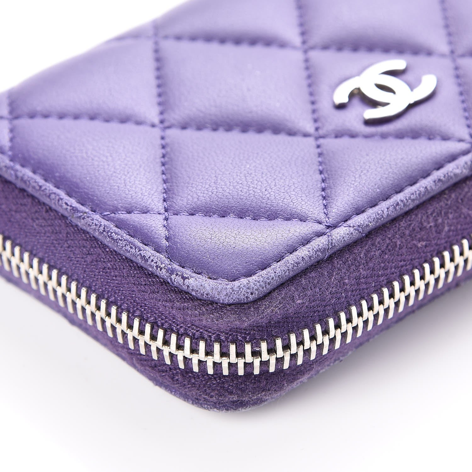 Chanel Lambskin Quilted Zip Around Coin Purse Wallet Purple 8 of 11