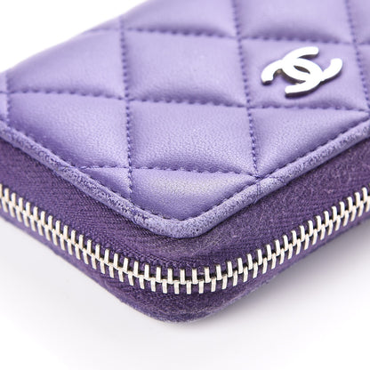 Chanel Lambskin Quilted Zip Around Coin Purse Wallet Purple 8 of 11