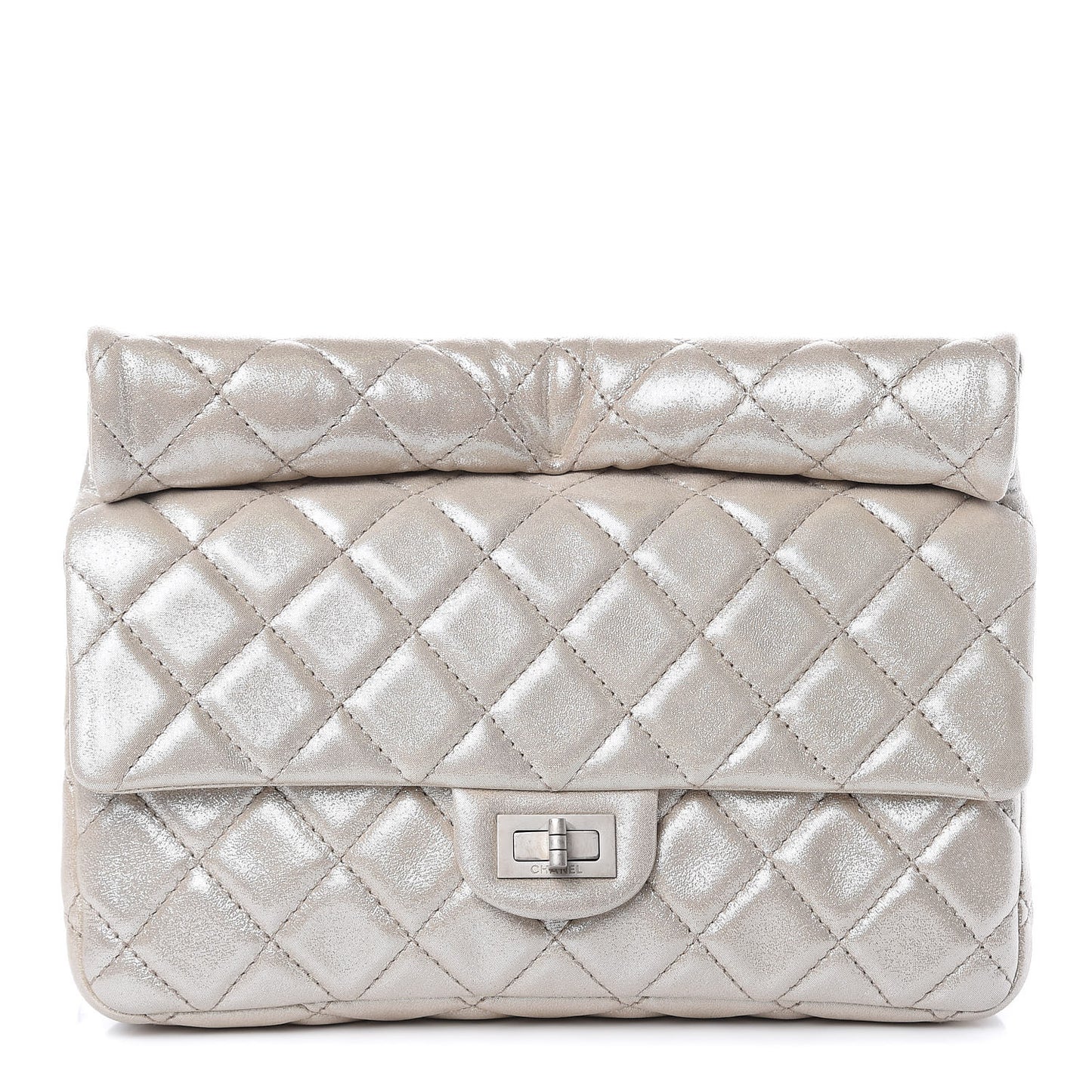 Iridescent Calfskin Quilted Large Roll 2.55 Reissue Clutch Light Gold