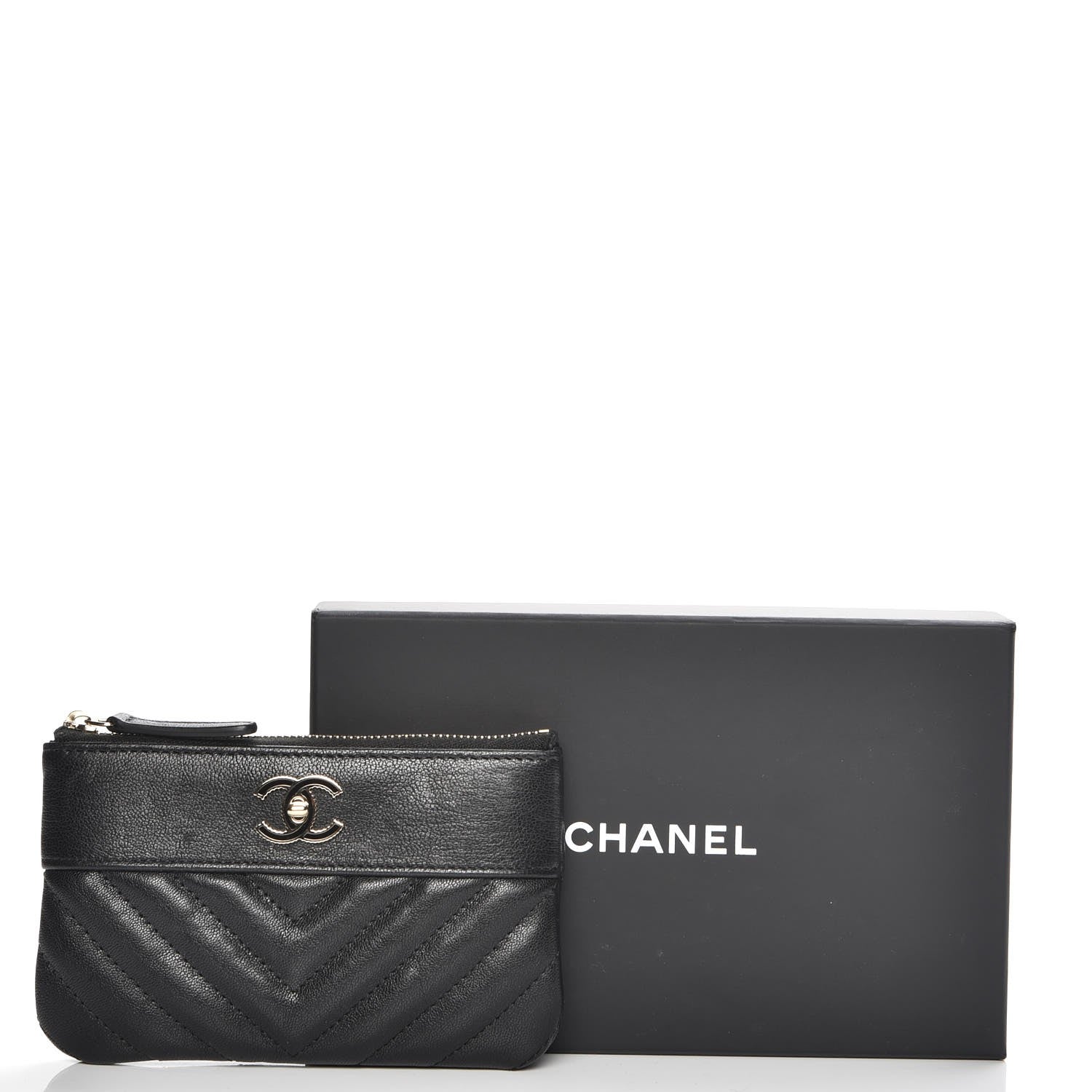 Chanel Sheepskin Chevron Quilted Small Cosmetic Case Black 8 of 8