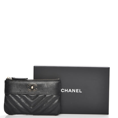 Chanel Sheepskin Chevron Quilted Small Cosmetic Case Black 8 of 8