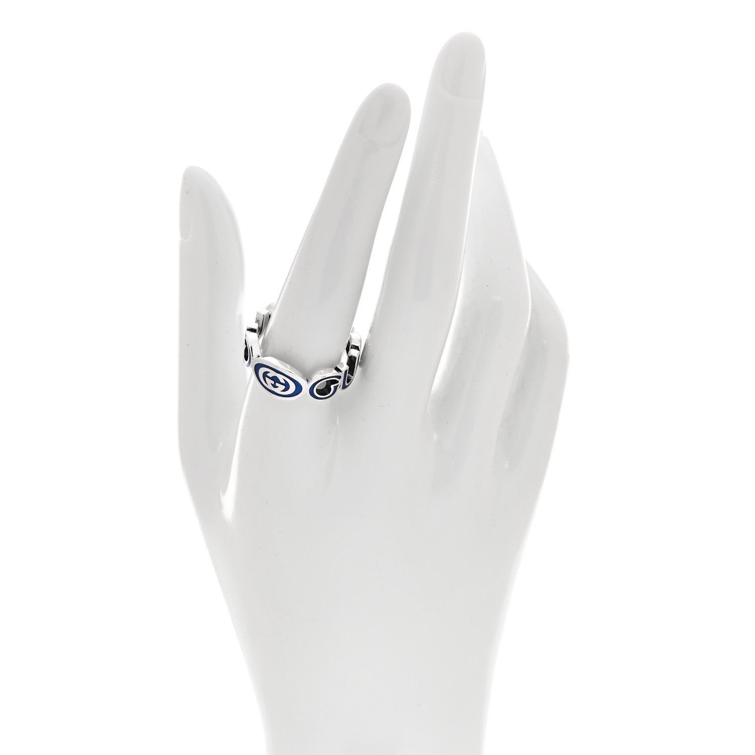 Gucci Sterling Silver Enamel Interlocking G Logo Ring 60 9 Blue 2 of 4