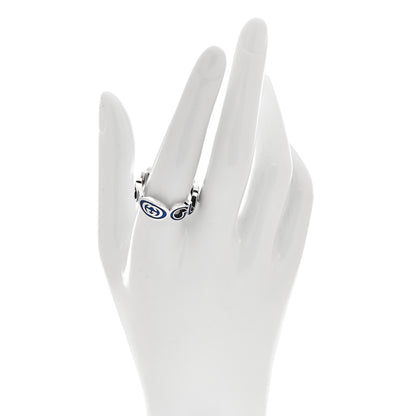 Gucci Sterling Silver Enamel Interlocking G Logo Ring 60 9 Blue 2 of 4