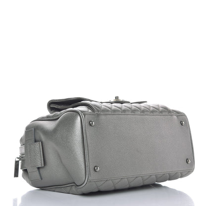 Chanel Metallic Grained Calfskin Quilted Large Casual Pocket Bowling Bag Silver 5 of 8