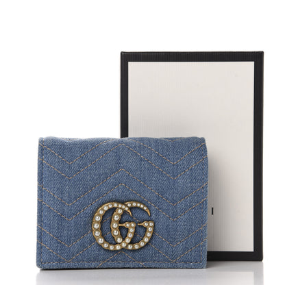Gucci Denim Matelasse Pearly GG Marmont Card Case Wallet Blue 8 of 8