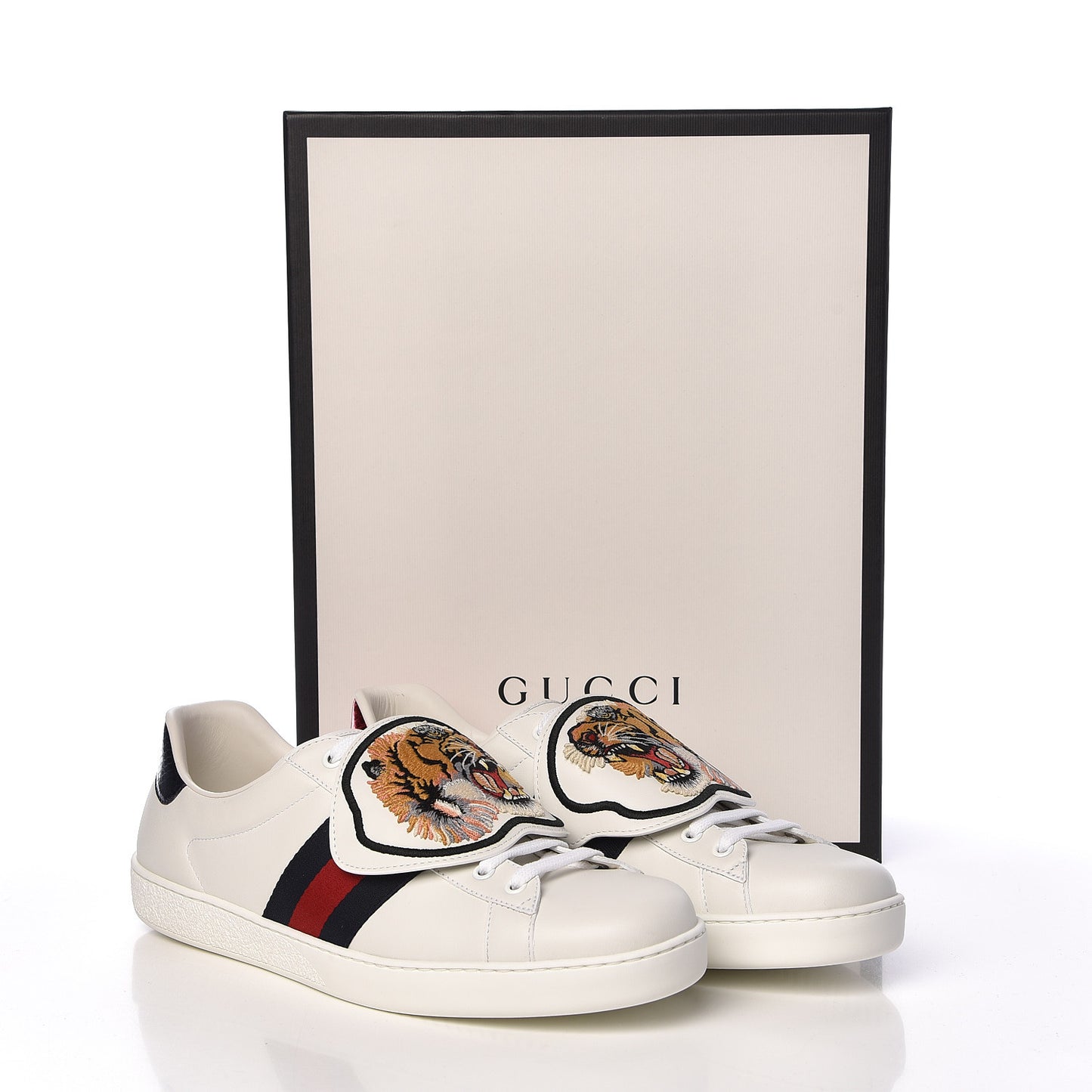 Calfskin Ayers Web Tiger Embroidered Mens Ace Sneakers 10.5 White