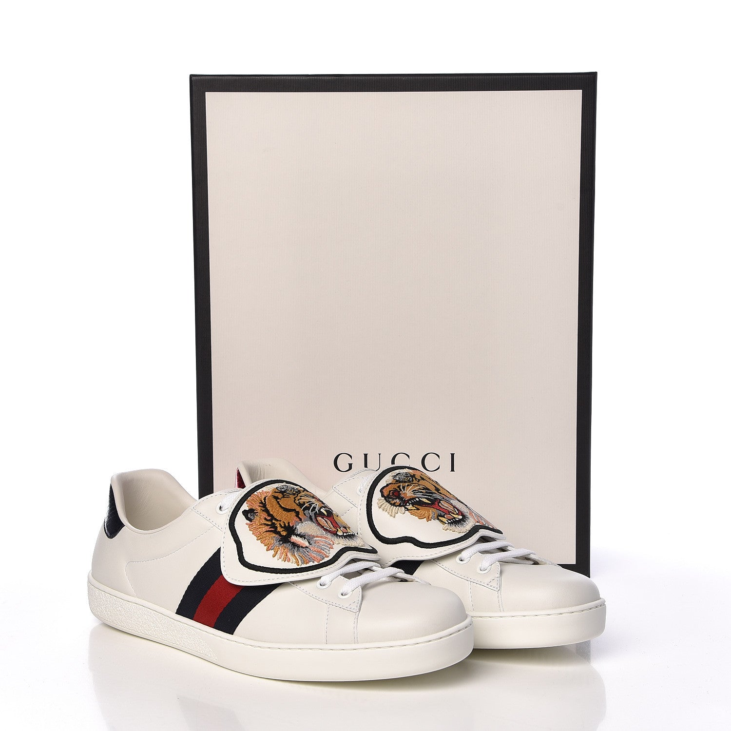 Gucci Calfskin Ayers Web Tiger Embroidered Mens Ace Sneakers 10.5 White 12 of 12