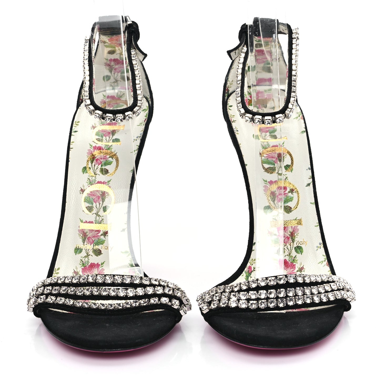 Kid Scamosciato Crystal Ankle Strap High Heel Sandals 36.5 Black