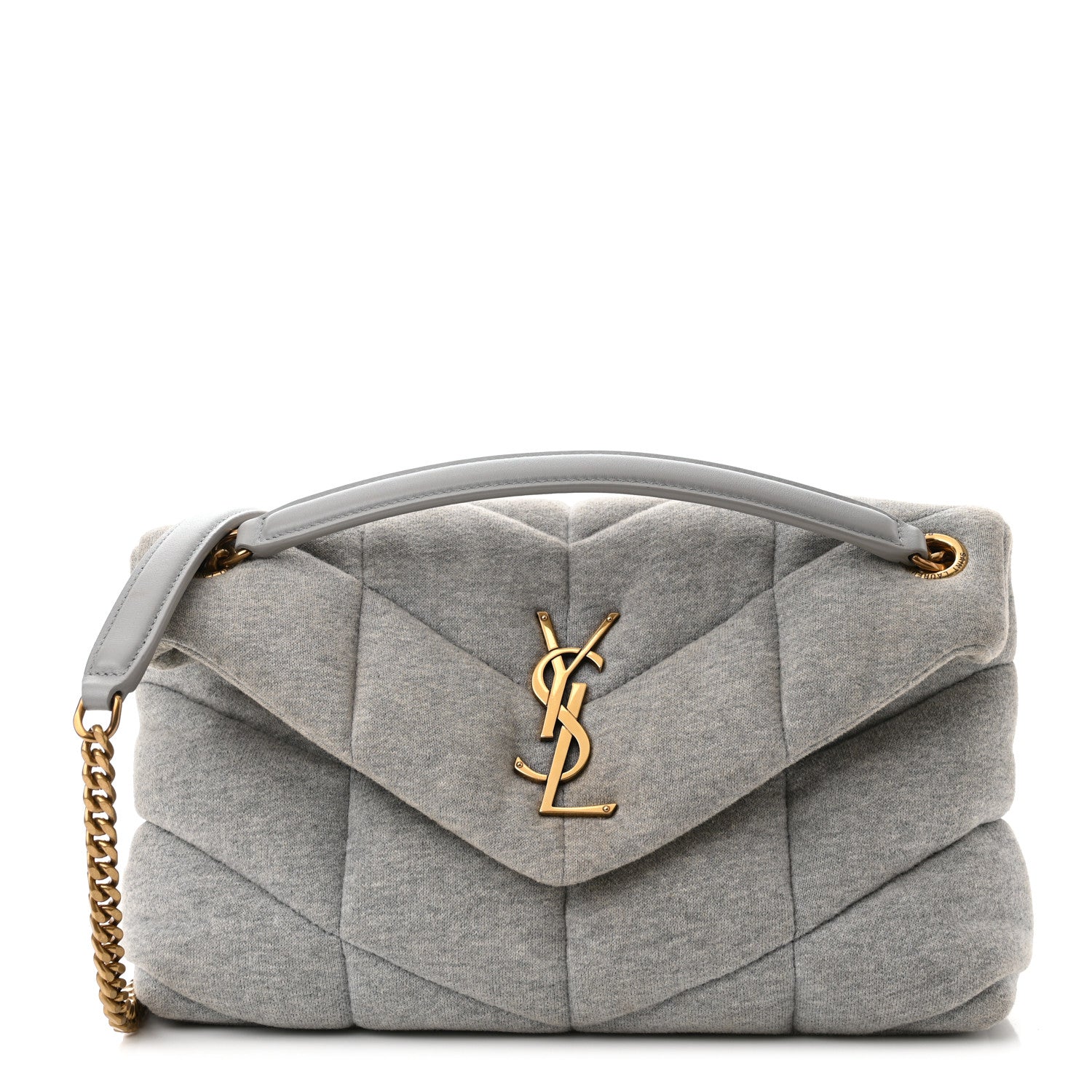 Saint Laurent Jersey Quilted Small Loulou Puffer Monogram Chain Satchel Grey Cloud 1 of 9