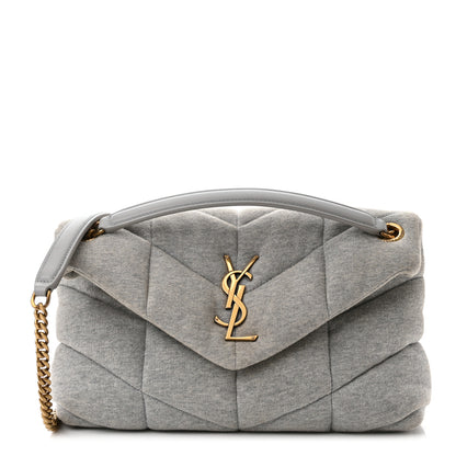 Saint Laurent Jersey Quilted Small Loulou Puffer Monogram Chain Satchel Grey Cloud 1 of 9
