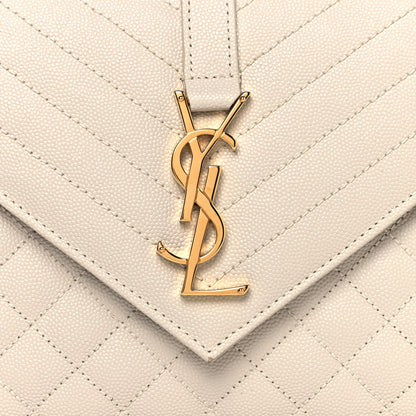 Saint Laurent Grain De Poudre Textured Mixed Matelasse Medium Triquilt Monogram Satchel Crema Soft 7 of 9