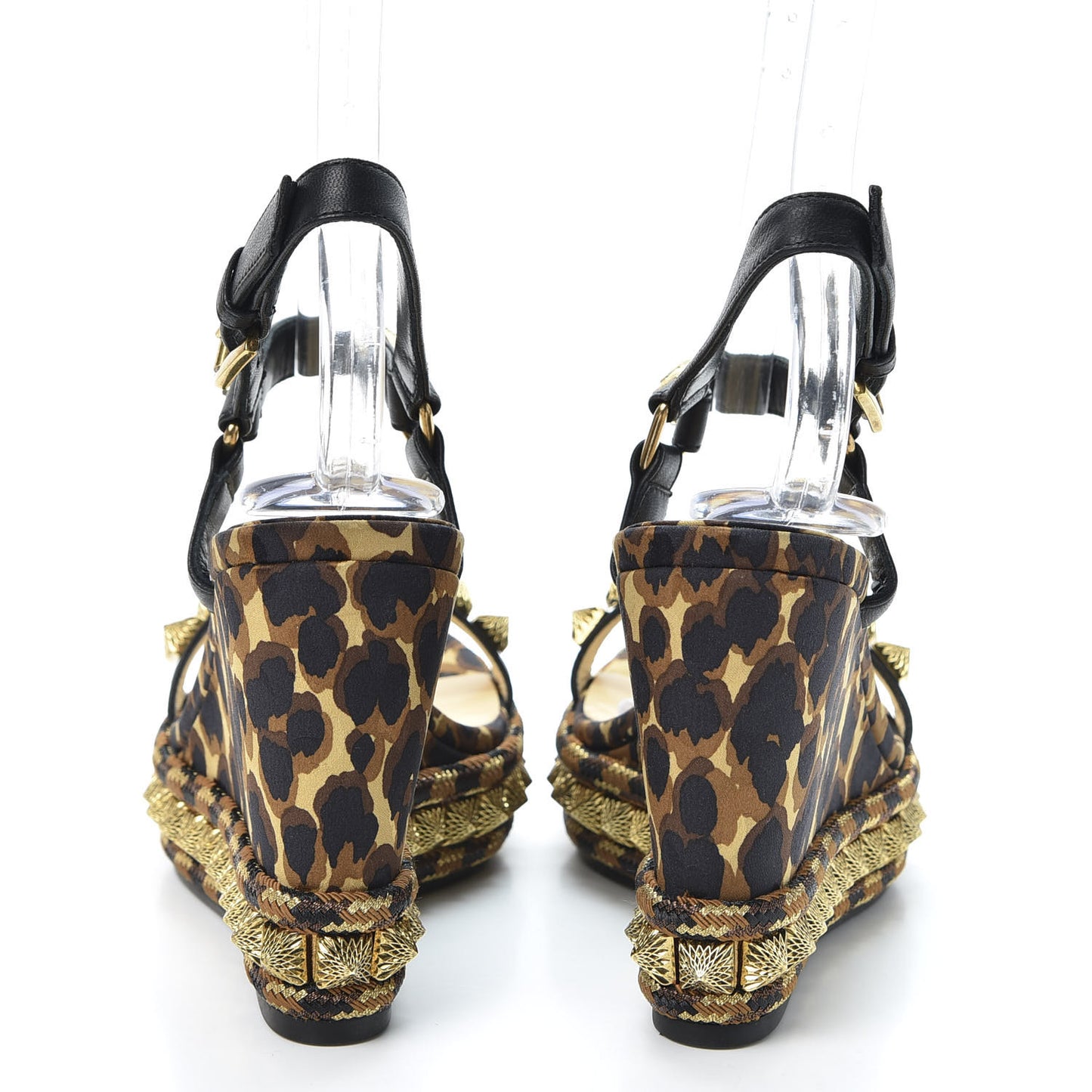 Nappa Silk Leopard Pira Ryad 110 Wedge Sandals 35 Black Marron