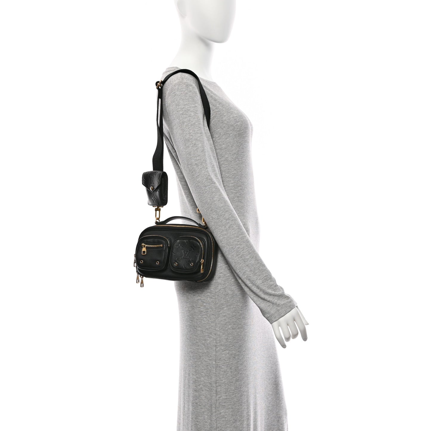 Calfskin Monogram Embossed Utility Crossbody Black