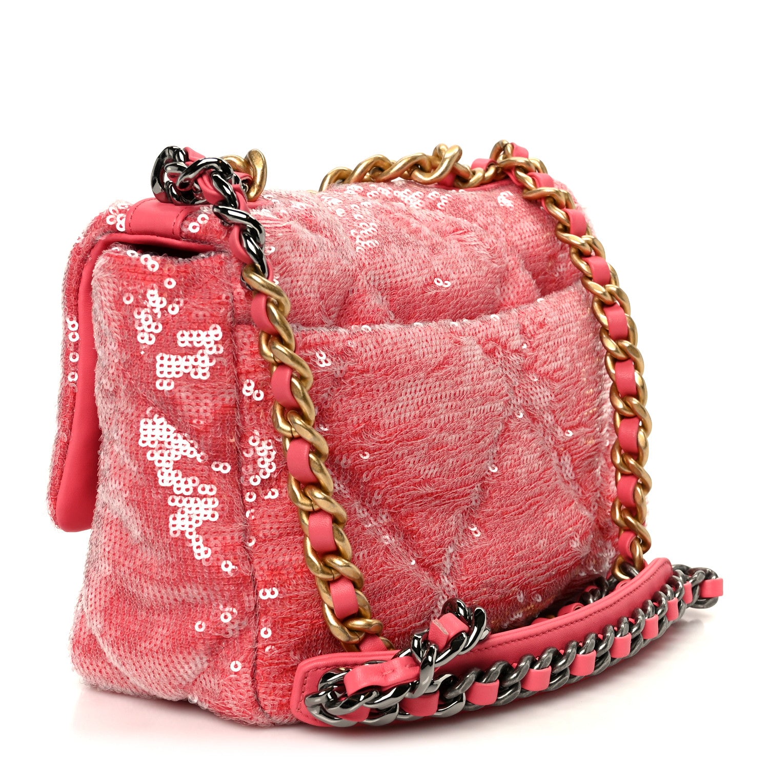 Chanel Sequin Quilted Medium Chanel 19 Flap Coral 3 of 10