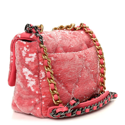 Chanel Sequin Quilted Medium Chanel 19 Flap Coral 3 of 10