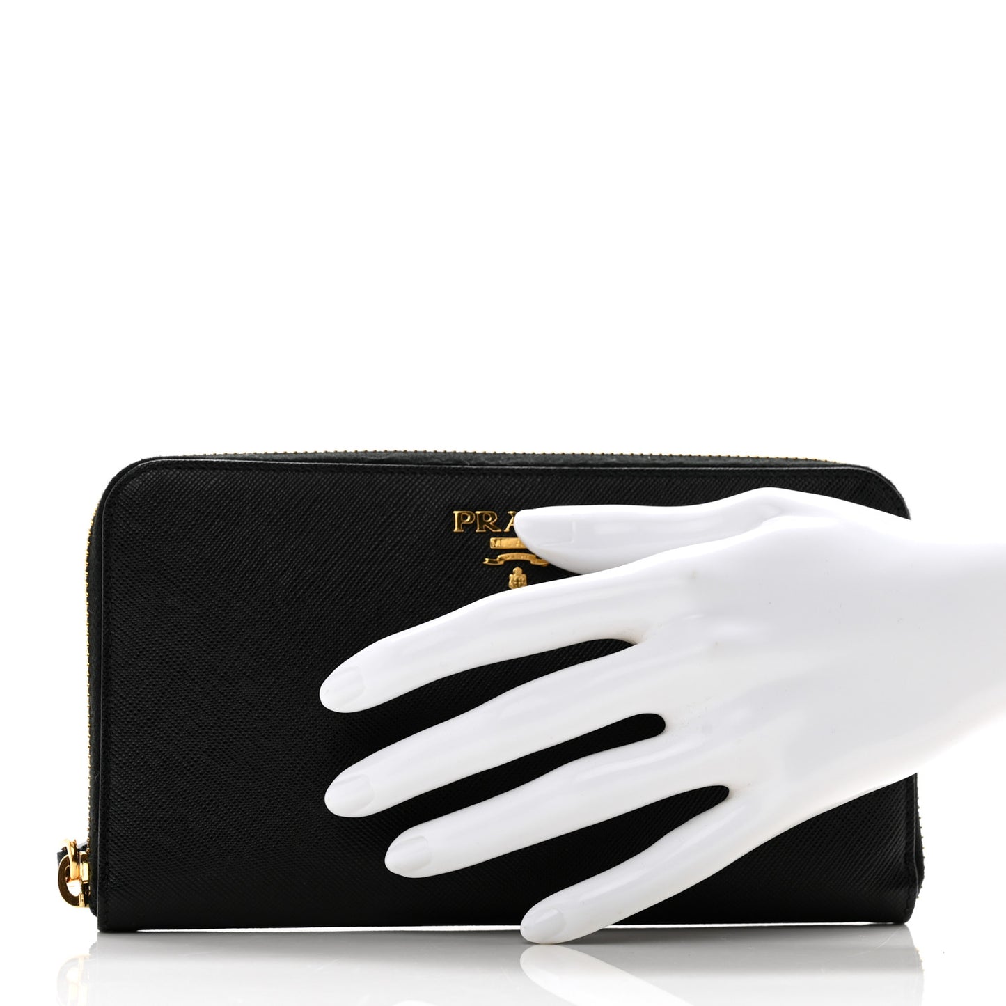 Saffiano Metal Zip Around Wallet Black