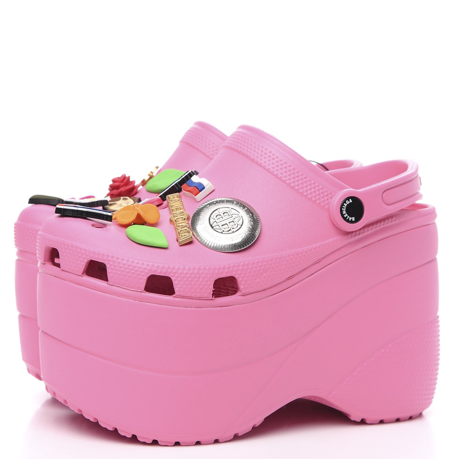 Balenciaga X CROCS Rubber Textured Womens Platform Sandals 38 Rose Bonbon 3 of 8