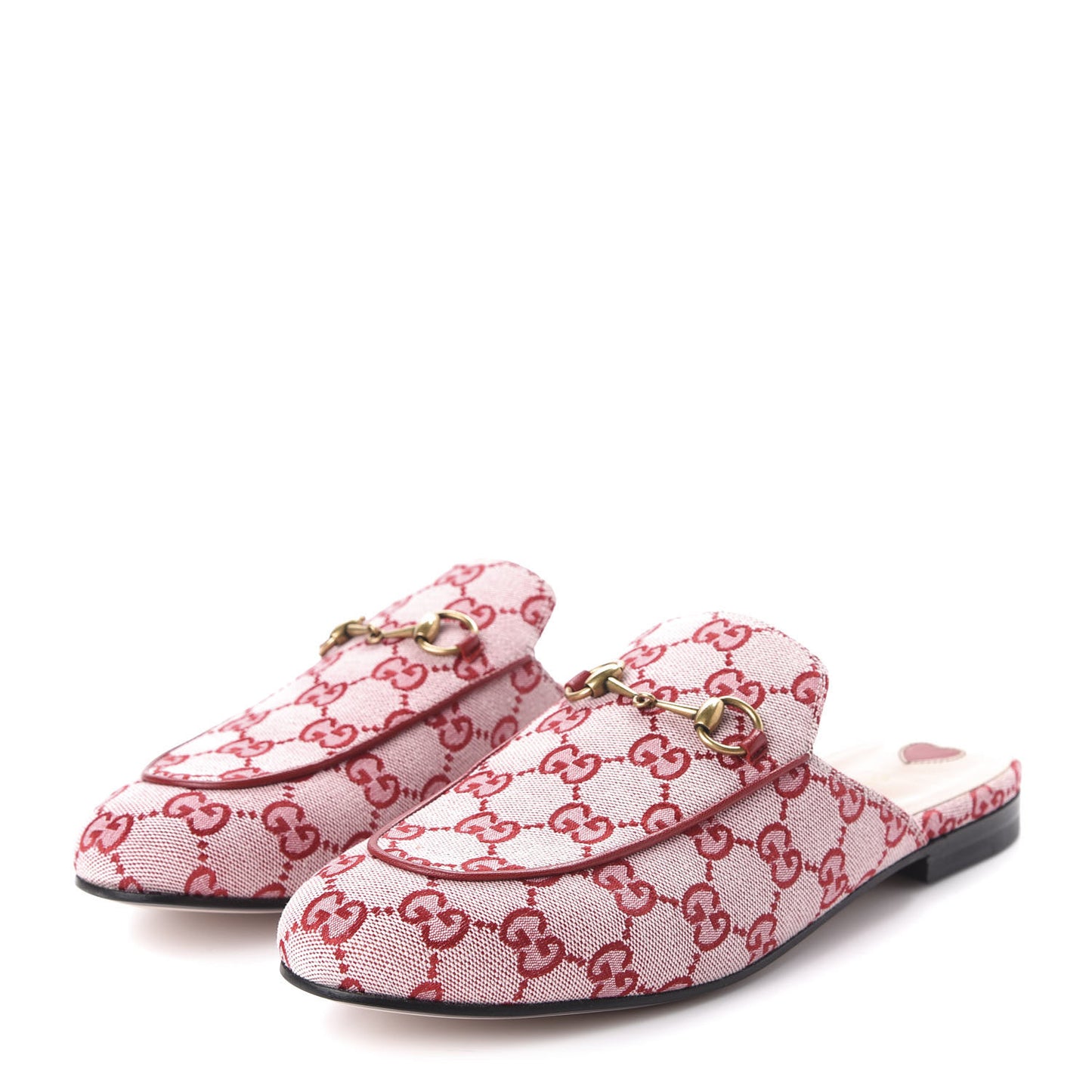 Canvas GG Monogram Horsebit Womens Princetown Slippers 40 Gardenia Hibiscus Red