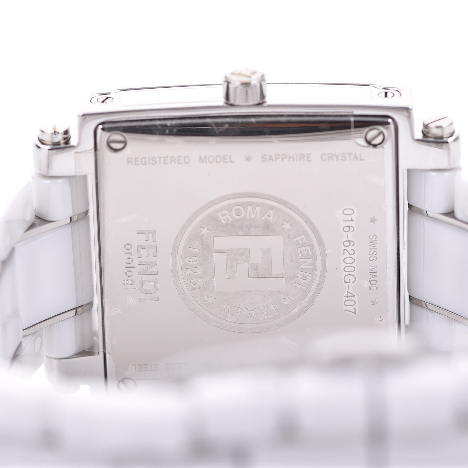 Fendi Stainless Steel Ceramic Diamond Bezel 30mm Quadro Quartz Watch White 5 of 7