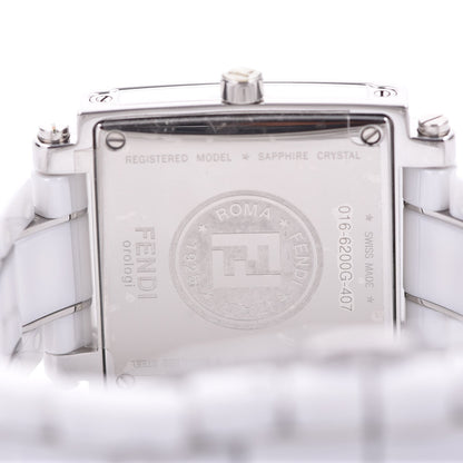 Fendi Stainless Steel Ceramic Diamond Bezel 30mm Quadro Quartz Watch White 5 of 7