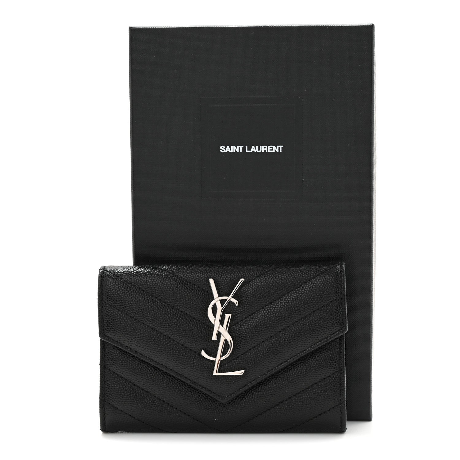 Saint Laurent Grain De Poudre Matelasse Chevron Small Monogram Envelope Wallet Black 8 of 8