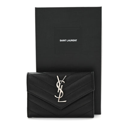 Saint Laurent Grain De Poudre Matelasse Chevron Small Monogram Envelope Wallet Black 8 of 8