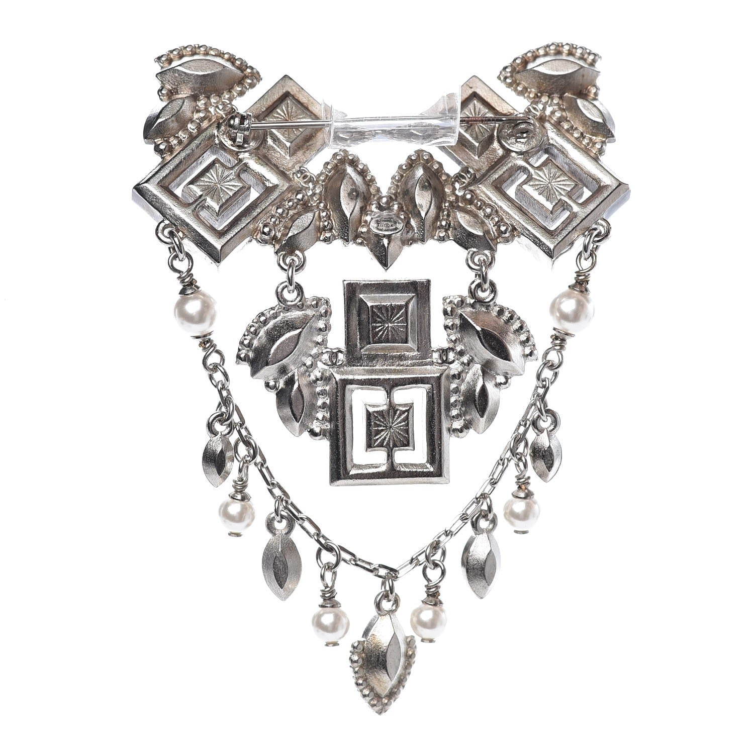 Chanel Baguette Crystal Pearl CC Brooch Silver Black 3 of 5