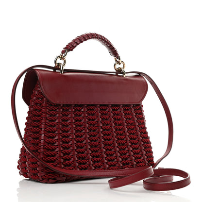 Salvatore Ferragamo Calfskin Woven Margot Top Handle Satchel Carmine 3 of 9