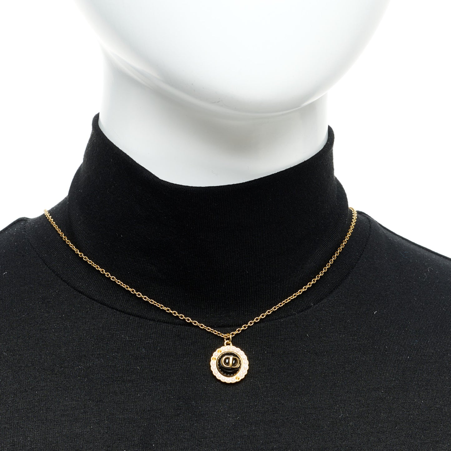 Metal Pearl CD Necklace Gold Black