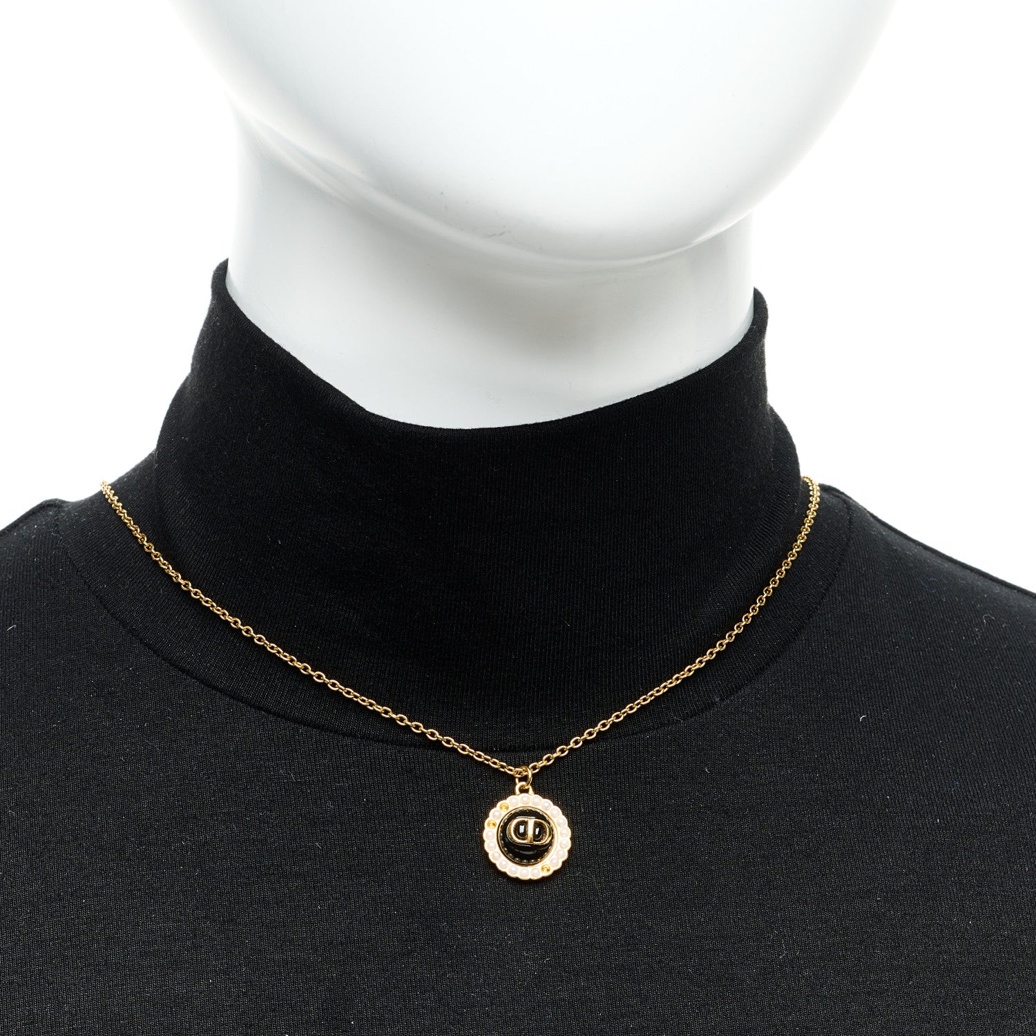 Christian Dior Metal Pearl CD Necklace Gold Black 2 of 6